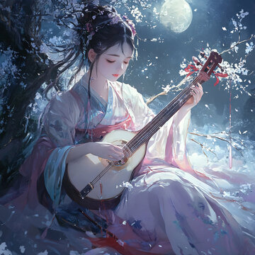 婀娜少女彈琴
