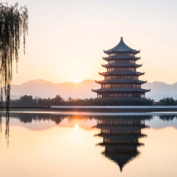 霞光樓影