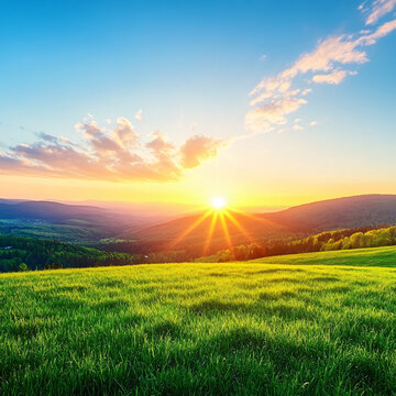 山地丘陵草場夕陽