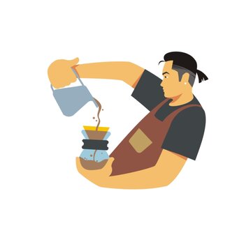 卡通年輕咖啡師頭像矢量圖
