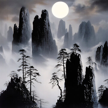 夜景山水畫