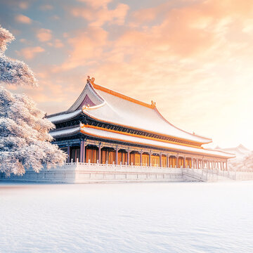 下雪的宮廷建筑