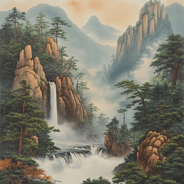 迎客松壁畫掛畫壁紙