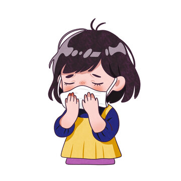 打噴嚏的小女孩卡通圖案