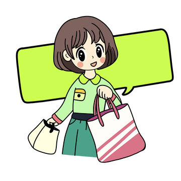逛街購物Q版可愛女孩促銷牌圖案