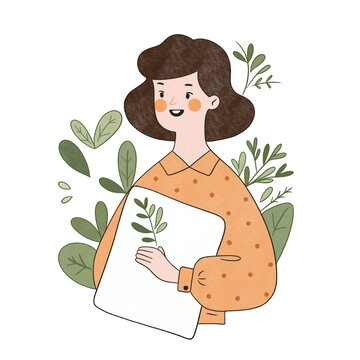 教師節(jié)女老師綠色植物人物插畫