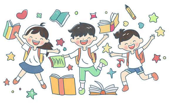 開學(xué)日快樂小學(xué)生書本卡通插畫