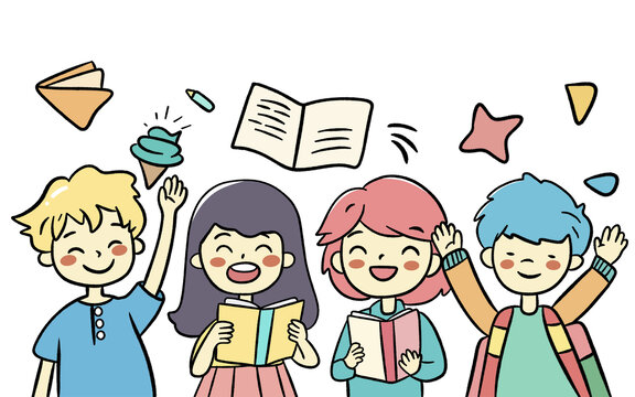 開(kāi)學(xué)日小學(xué)生書(shū)本歡樂(lè)卡通圖案