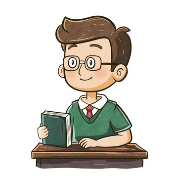 課桌眼鏡男孩學生課堂人物插畫