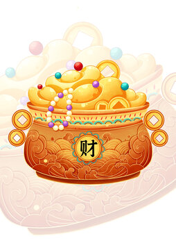 國(guó)潮風(fēng)格聚寶盆插畫(huà)