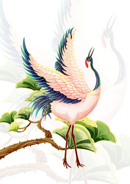 國潮風(fēng)格仙鶴插畫