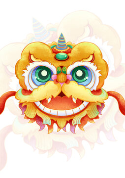 國潮風(fēng)格醒獅插畫