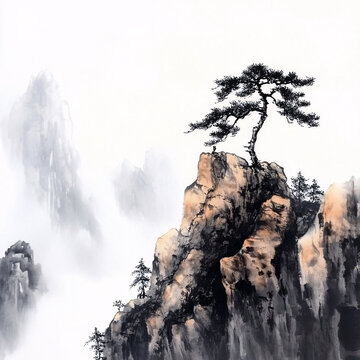 迎客松水墨山川