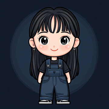 藍(lán)色背帶褲的小姑娘