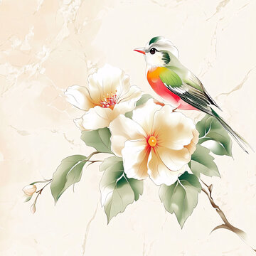 玉蘭花花鳥墻紙