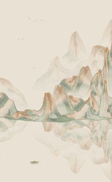 線描中式山水