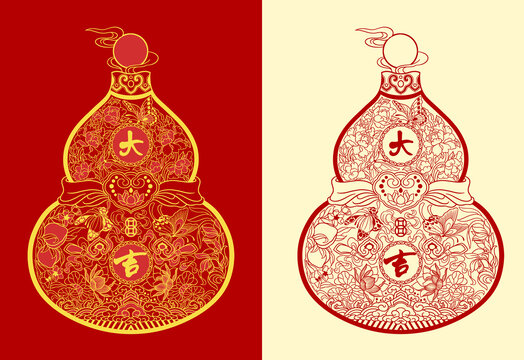 葫蘆福祿剪紙風(fēng)插畫