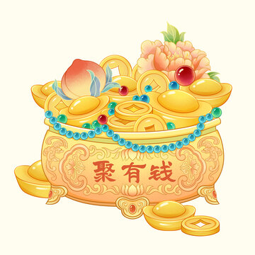 聚寶盆國(guó)潮插畫(huà)
