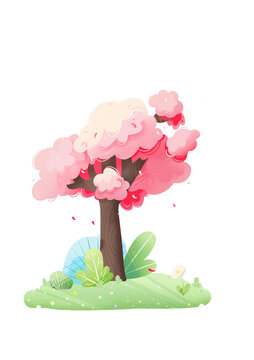 櫻花樹扁平風插畫