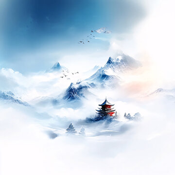 魁星樓國風山水意境