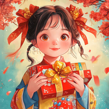 國風漫畫新年女孩