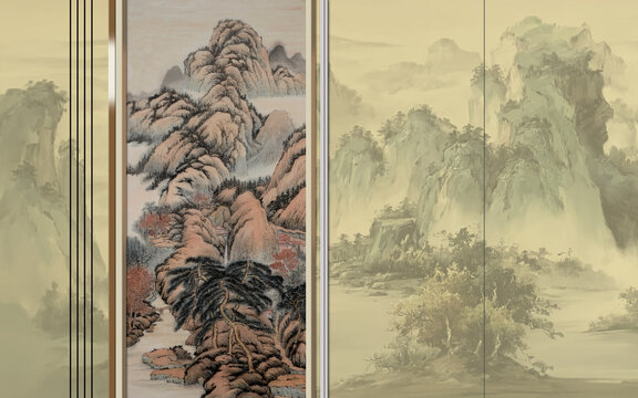 原創(chuàng)中式風水山水畫背景墻壁畫