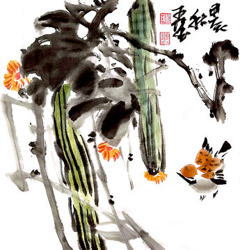 寫意絲瓜裝飾畫(huà)