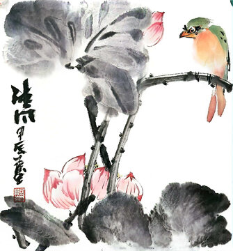 寫意荷花裝飾畫