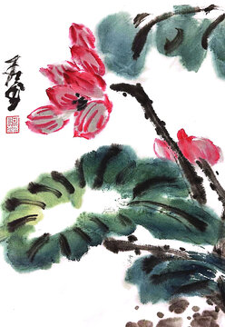 寫意荷花裝飾畫