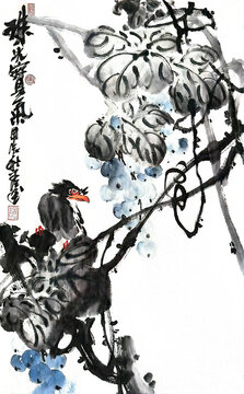 寫意葡萄裝飾畫