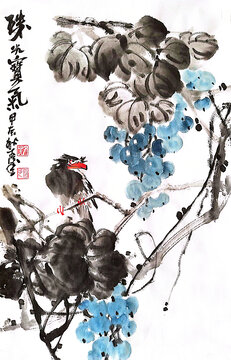 寫意葡萄裝飾畫