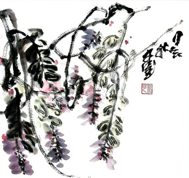 寫意紫藤裝飾畫