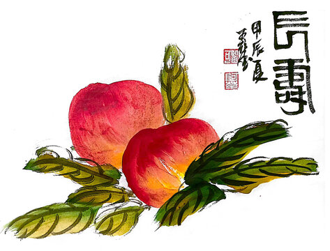 寫意壽桃裝飾畫