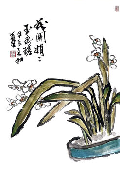 寫意水仙花裝飾畫(huà)