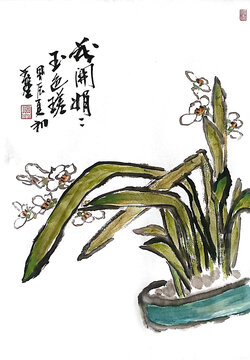 寫意水仙花裝飾畫