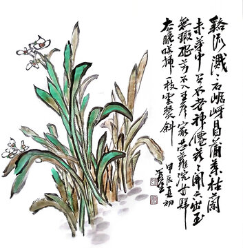 寫意水仙花裝飾畫