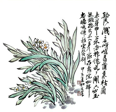 寫意水仙花裝飾畫