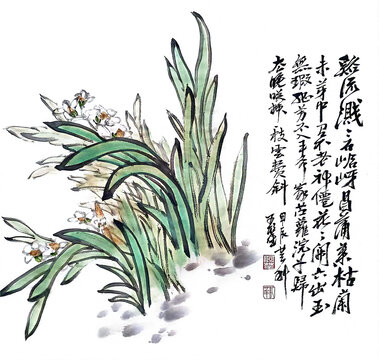 寫意水仙花裝飾畫