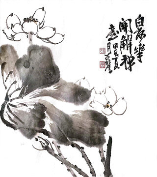 寫意荷花裝飾畫