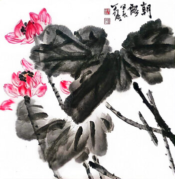 寫意荷花裝飾畫