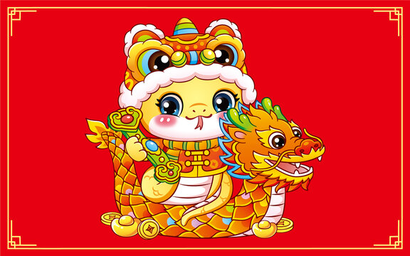 卡通蛇蛇年龍舟插畫