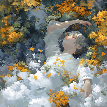 花叢中的少女