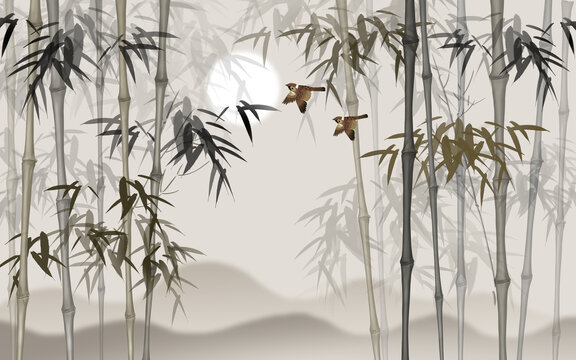 新中式竹子背景墻
