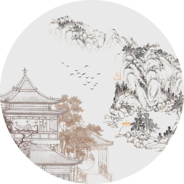 亭臺樓閣山水裝飾畫