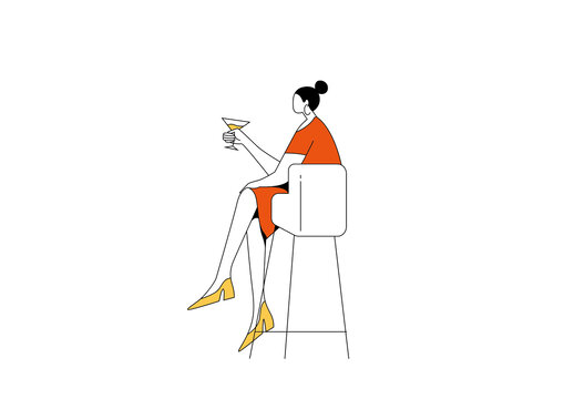 喝酒的女人時尚矢量插畫