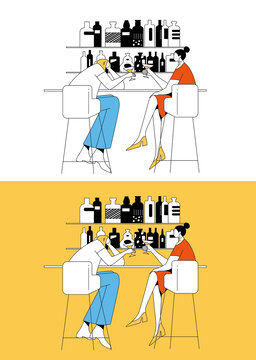 兩個喝酒的女人時尚矢量插畫