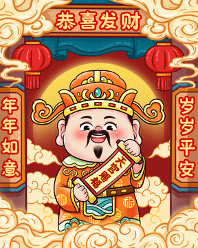 福神年畫福星新年插畫