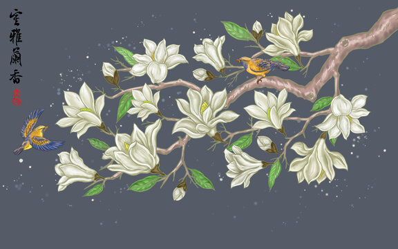 中式玉蘭花裝飾畫
