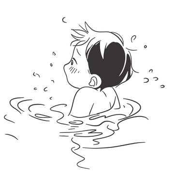 溺水的小男孩黑色簡(jiǎn)筆漫畫(huà)圖案