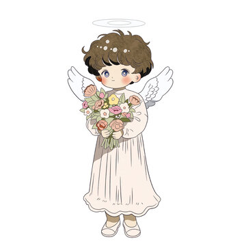 小天使捧花男孩可愛(ài)卡通圖案
